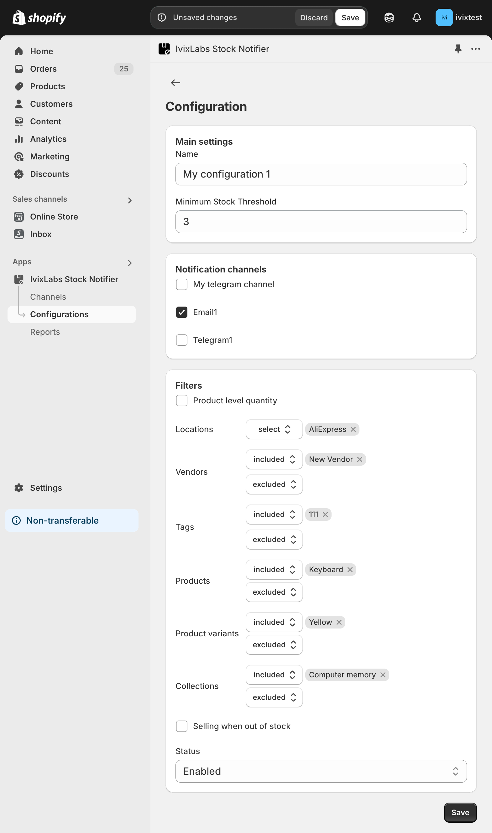 IvixLabs Stock Notifier configuration creation