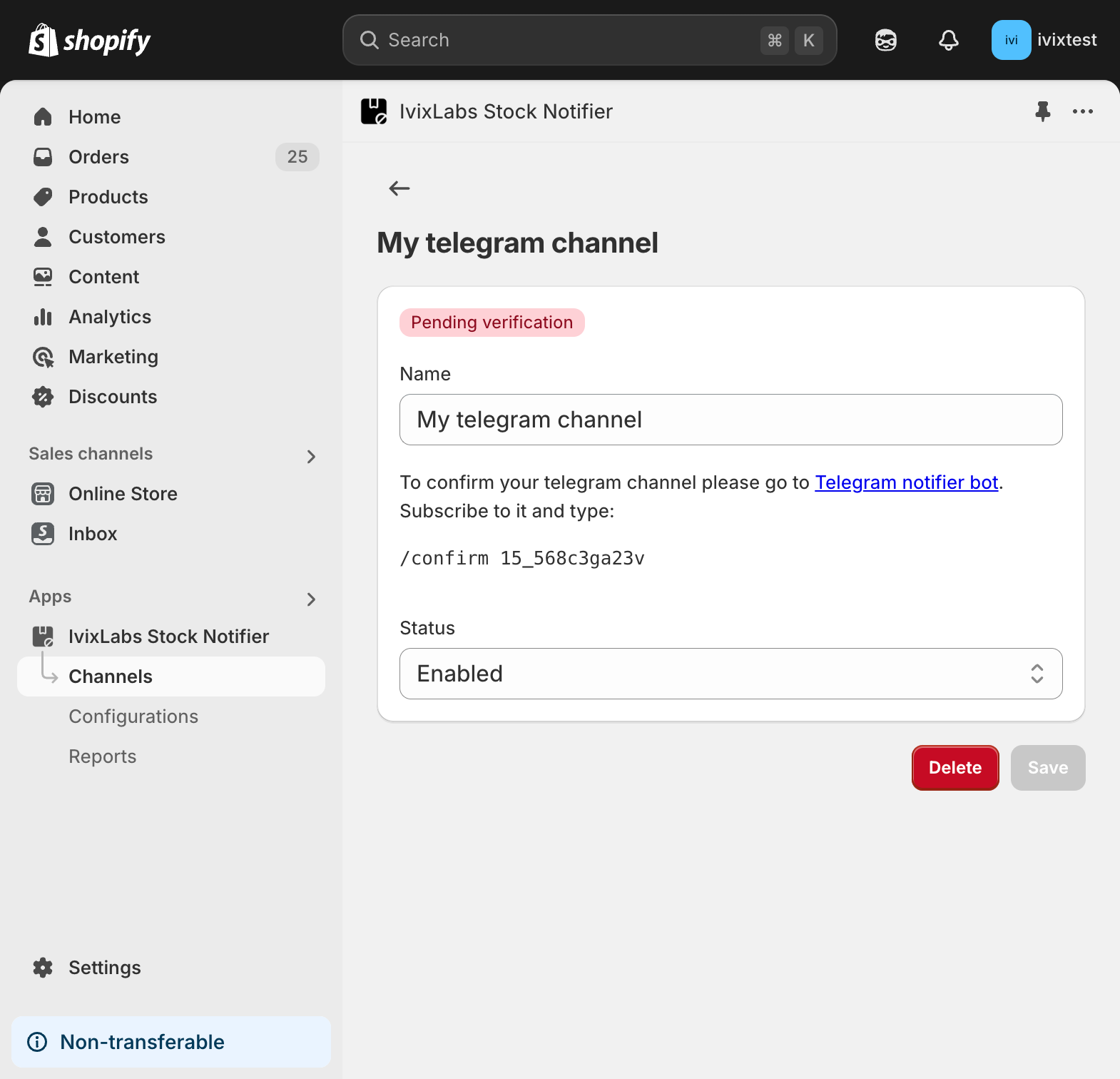 IvixLabs Stock Notifier telegram channel verification